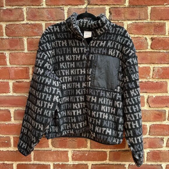 Kith Waverly Multi Monogram Fleece Black men's XXL NWOT - Picture 1 of 8